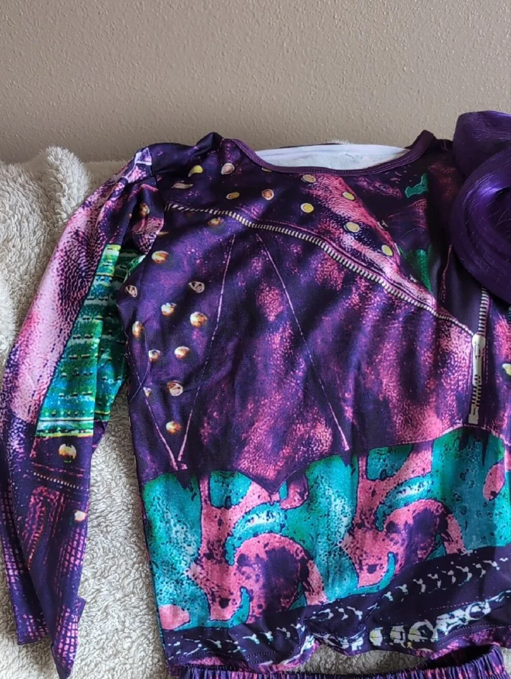 Girls Purple Patterned Costume With Wig-Mal From Descendants 3